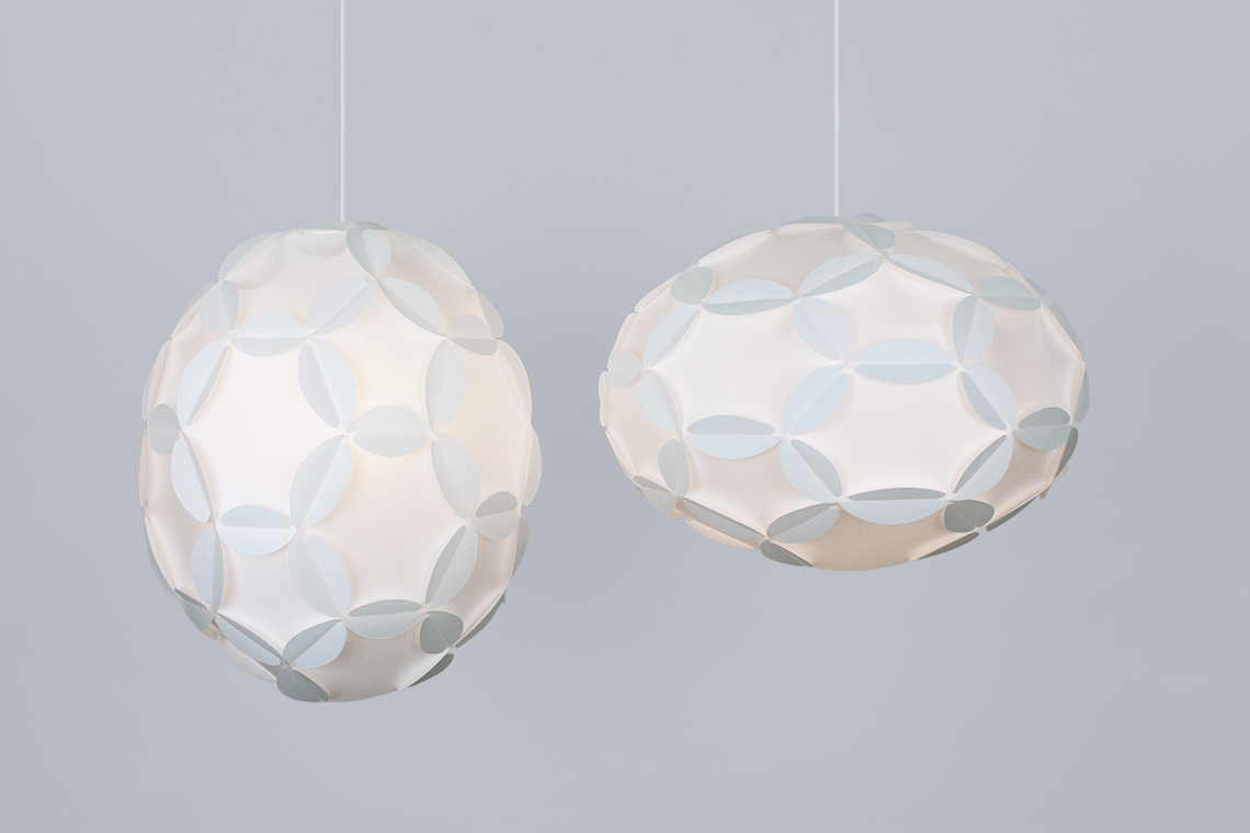 Cloud Lighting collection comes in two shapes, elongated along vertical axis sphere is 26 cm in diameter, and elongated along horizontal axis sphere is 34 cm in diameter.