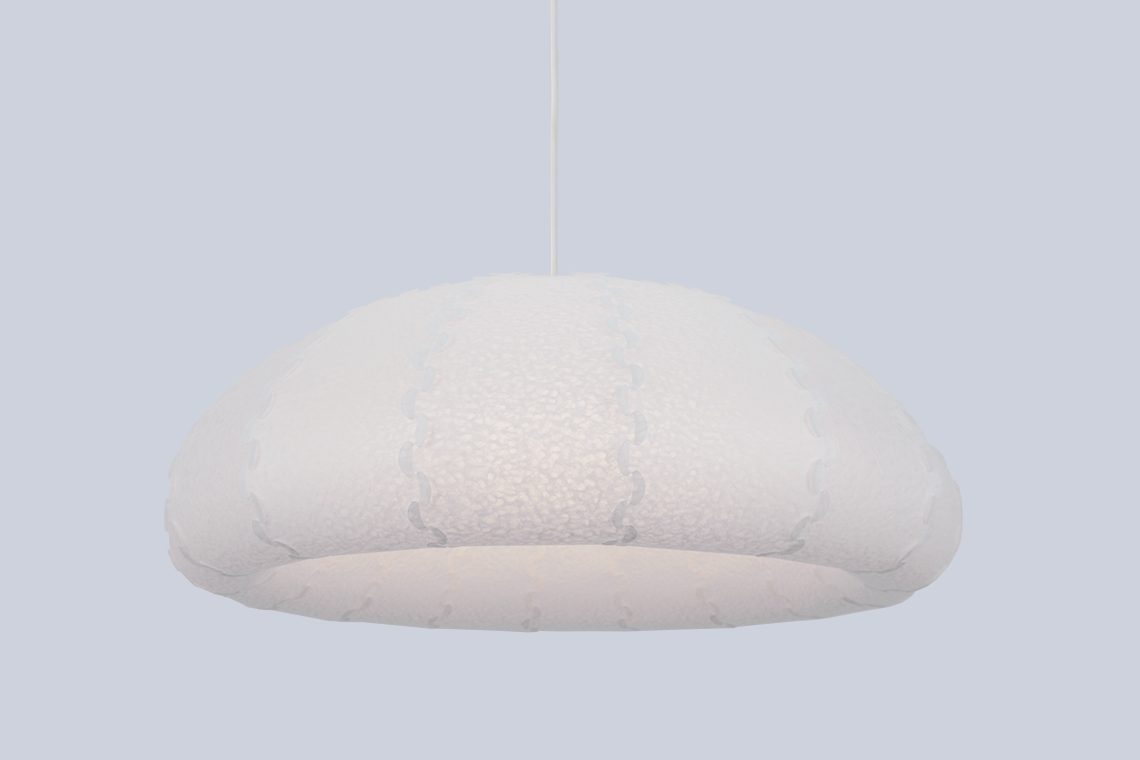 Bright white Puff large ceiling lamp is made with 16 interlocking laminated paper panels by 24d-studio.