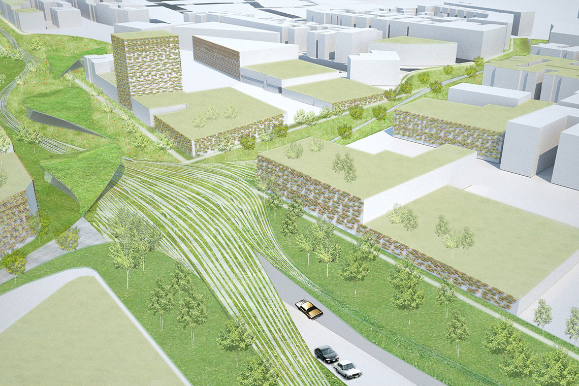 Swell Scape elevated pedestrian landscape over Grand Concourse traffic flow